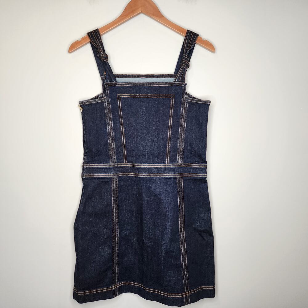 7 For All Mankind Pinafore Denim Mini Dress Women's Small Dark Wash Bib‎ Overall - Picture 7 of 8